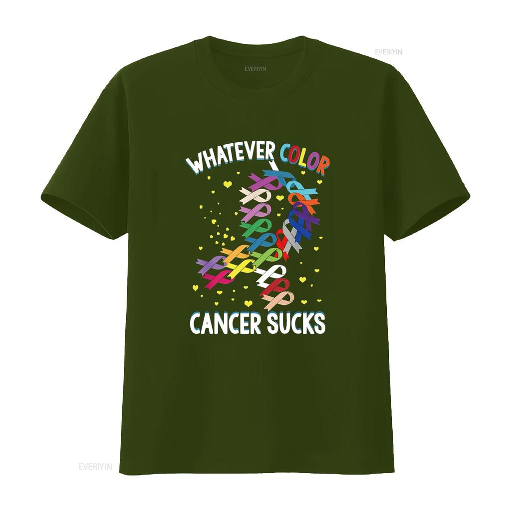 Womens Cancer Awareness T Shirt Whatever Color Sucks Black vintage Washed streetwear Top For Everyday Wear Stylish Breathable