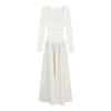 Elegant Square Neck A-Line Dress - Women's Early Spring 2026 Arrival, Long Sleeve, Waist-Cinched Fake Two-Piece Design.