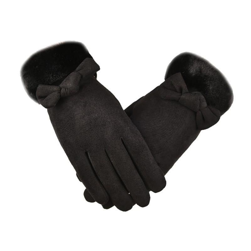 Women Winter Gloves Suede Leather Non-slip Touch Screen Warm Thick Gloves With Fur For Outdoor