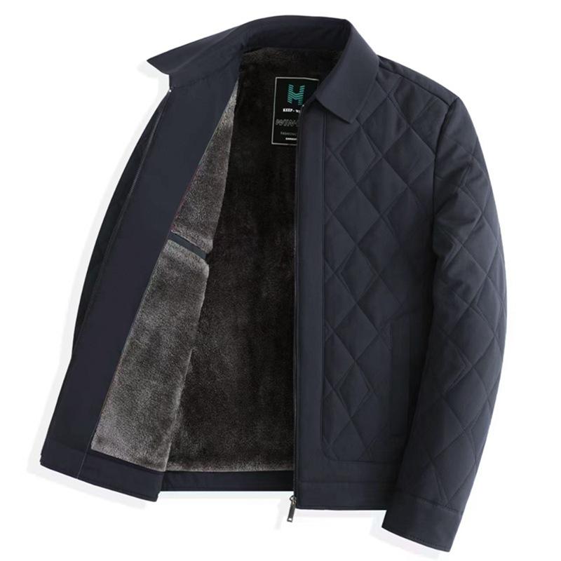 Men's Plus Velvet Thickened Cotton Jacket for Autumn/Winter – Warm Lapel Coat for Middle-Aged and Elderly