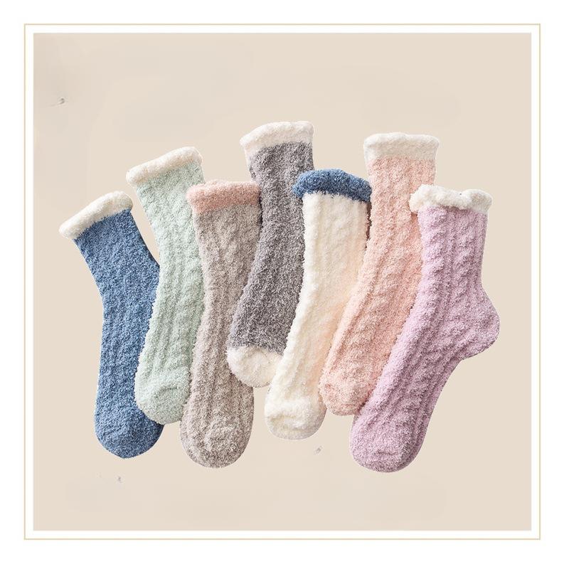 5 Pairs Thickened Coral Fleece Sock for Women Medium Tube Comfort and Warmth Winter Floor Socks