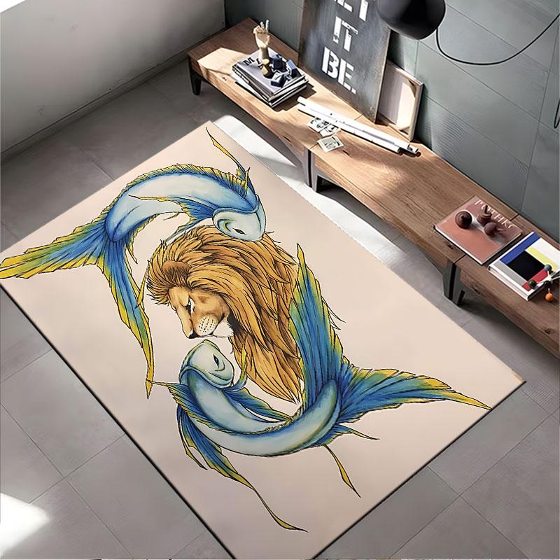 Lion & Blue Fish Artwork Carpet Suitable As a Non-slip Mat for the Living Room or Bedroom Sofa