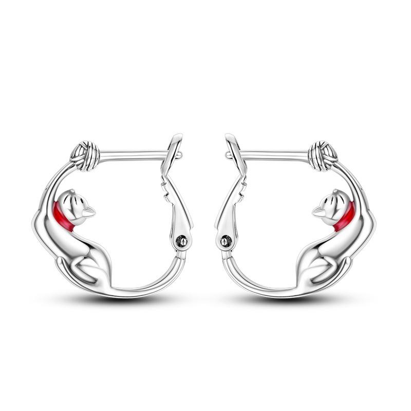 Orstarry 925 Silber Creolen Damen Schmuck Funkelnde Katzen Hunde Tier Ohrstecker Hochzeitsjubiläum Geschenk