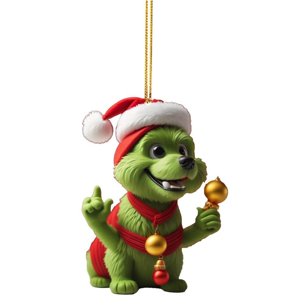 Grinch Stole Christ Green Puppy Pattern Acrylic Pendant Christmas Decor Prop For Holiday Vehicle Decor