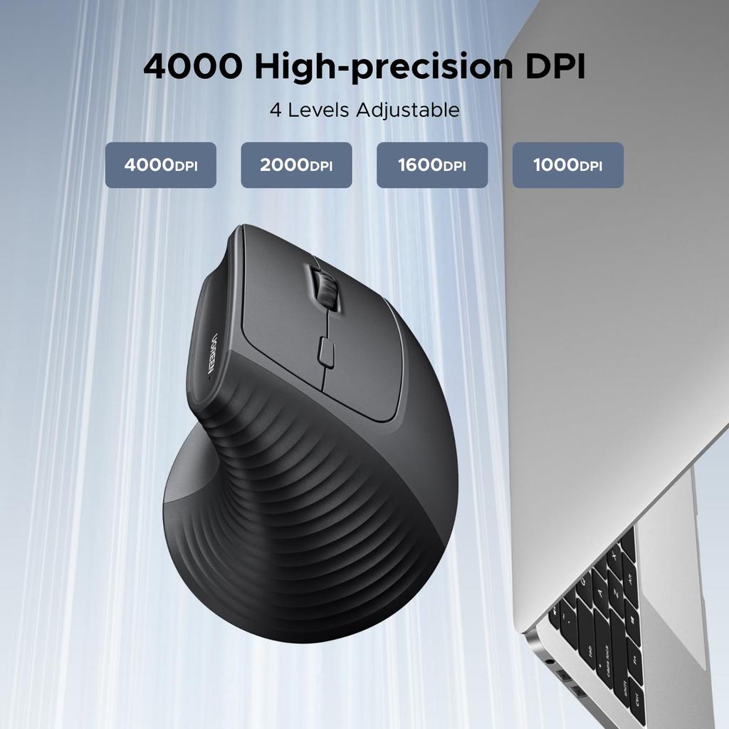 UGREEN Wireless Bluetooth Vertical Ergonomic 6 Buttons DPI Battery Compatible with Mac and More Mouse, & 2.5G, Type, Design, (Back/Forward Buttons),