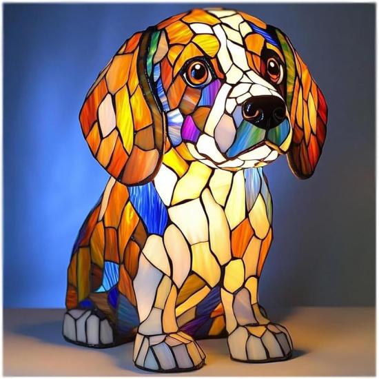 Corgi Lamp and Pug Lamp, French Bulldog Dachshund Stained Dog Series Art Night Light, LED Cute Pet Dog Table, Vintage Animal Night Light Home Decor