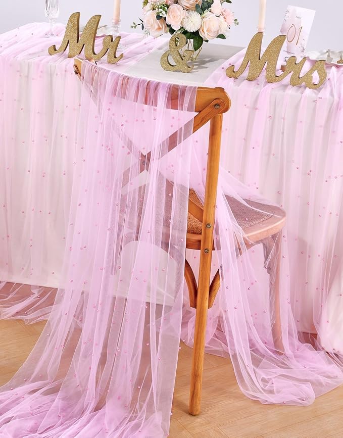 White Pearl Tulle Tablecloth Tulle Table Runner  White Tablecloth Wedding Veil Fabrics for Wedding Arch Dessert Table Decoration