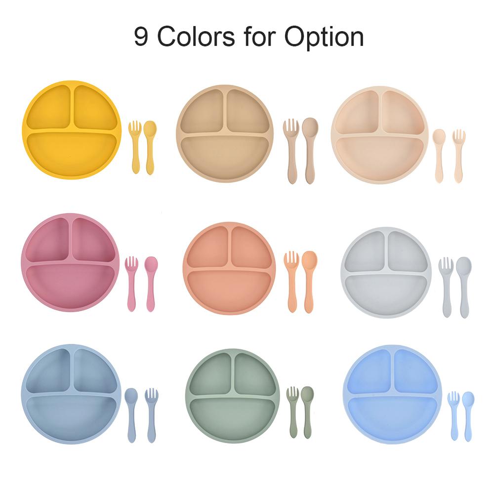 Silicone  Plates for Babies Toddlers Self Feeding Baby Plate with Silicone Spoon & Fork BPA Free