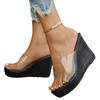 43 Damen Sandalen Sommer Mode Keilabsatz wasserdicht Tisch Europäisch und Amerikanisch sexy transparent Keilabsatz Damen Hausschuhe