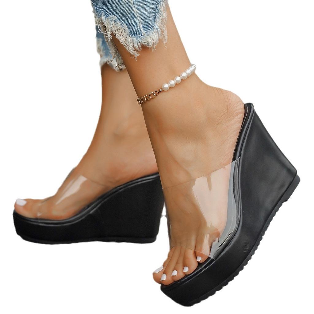 43 Damen Sandalen Sommer Mode Keilabsatz wasserdicht Tisch Europäisch und Amerikanisch sexy transparent Keilabsatz Damen Hausschuhe