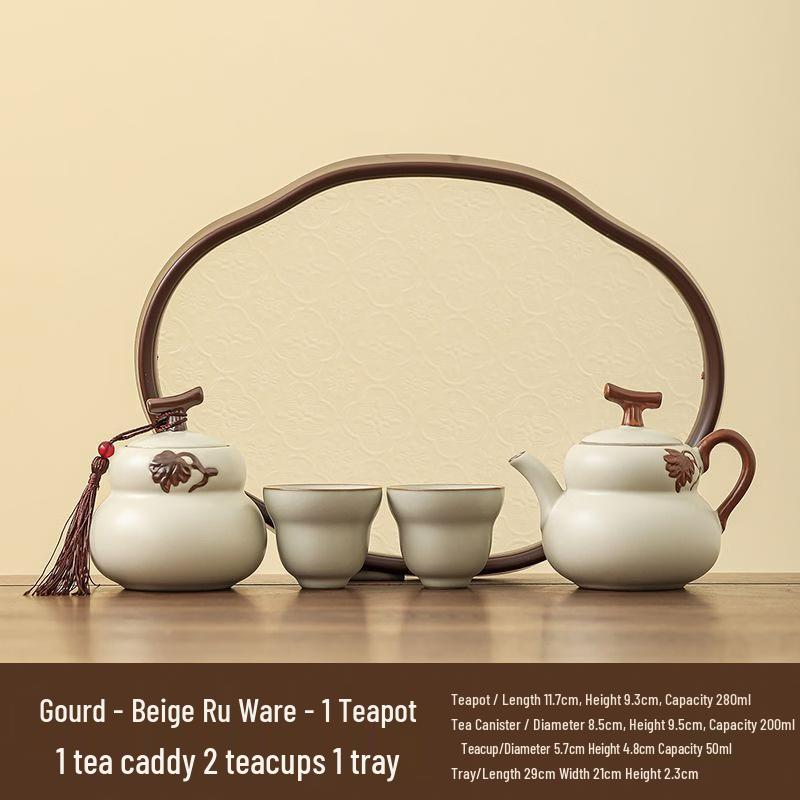 Ru Ware Style Entwined Lotus Ceramic Travel Tea Set