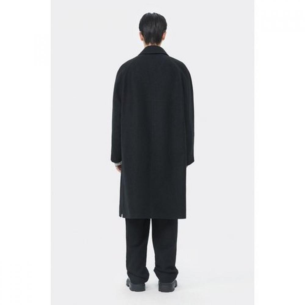 Customellow Loose Fit Gauze Texture Raglan Wool Linen Balmacaan Coat Black Cwcaa