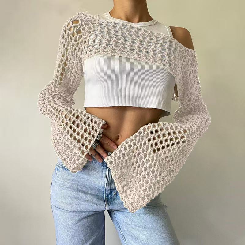 Girls' Spring/Summer/Autumn Festival Trendy Style Simple Casual Short Hollow Knitted Sweater Hoodie