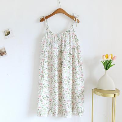 New Summer Nightdress Women's Slip Dress 100% Cotton Crepe Cool Skirt with Breast Pad Nightdress Ladies Lovely Home Wear