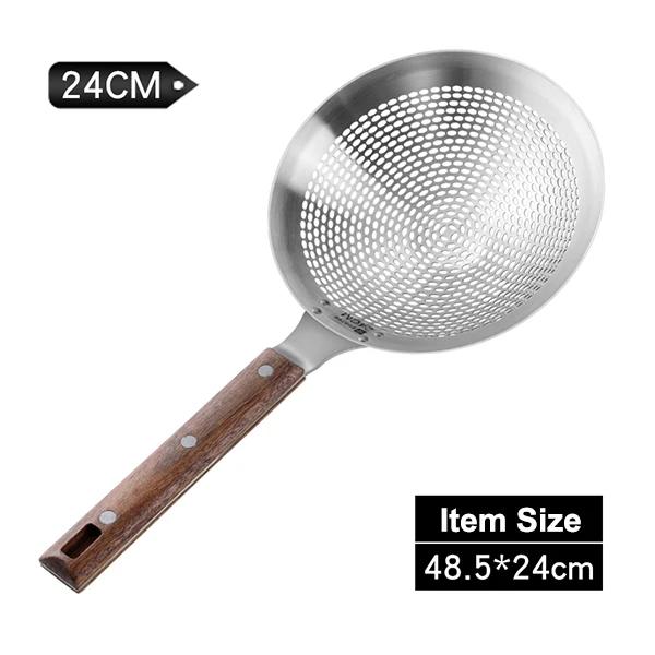 Extra Large Kitchen Strainer Skimmer with Sturdy Wood Handle - 304 Stainless Steel Slotted Spoon Colander, Kitchen Tools