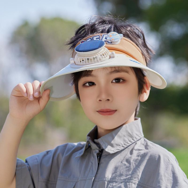 

Летняя детская шляпа Ультрамен с широкими полями, защитой от солнца и вентилятором для игр на открытом воздухе бежевый