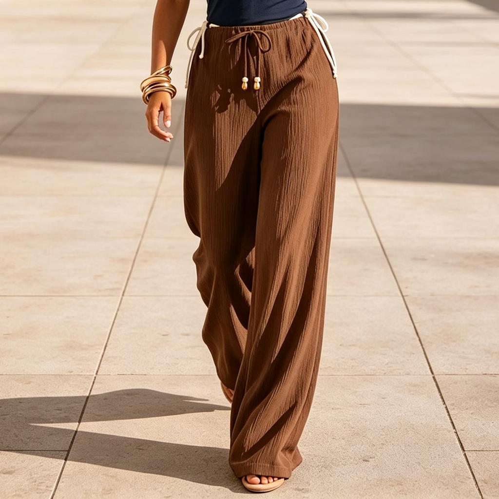 Pantaloni Larghi Casual da Donna per le Vacanze con Vita e Vestibilità Larga