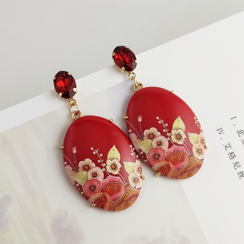 Suibian Retro Resin Printed European & American Earrings - Exquisite, Best-Selling Accessories