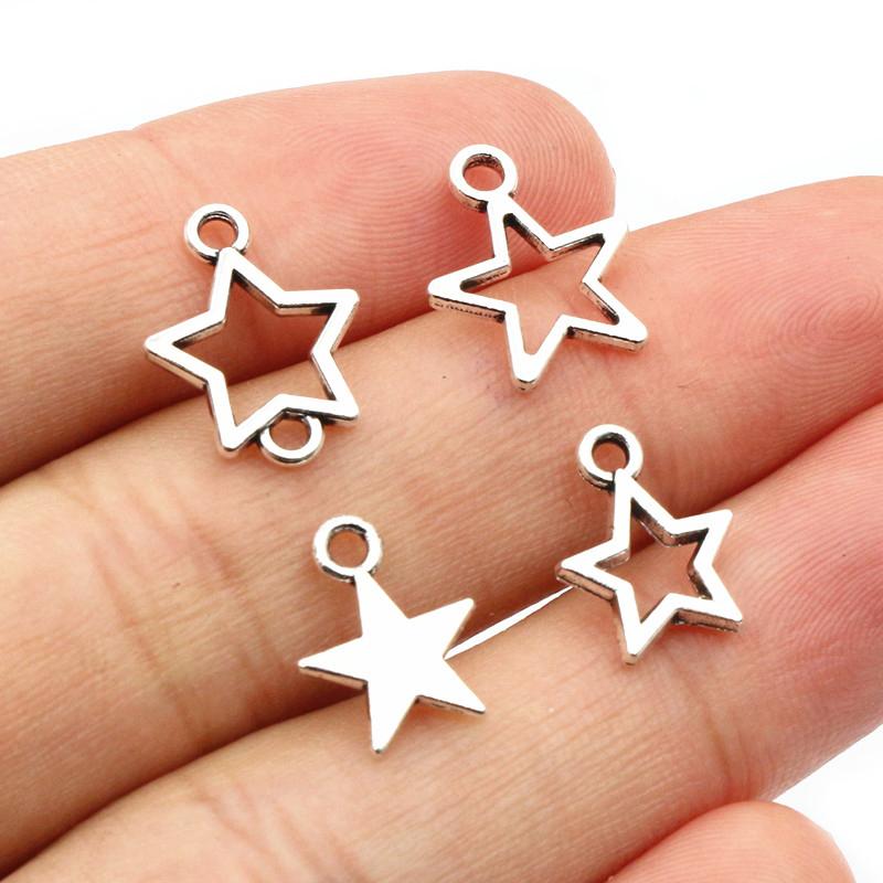 100pcs Petites Breloques Étoiles Pendentifs Alliage Métal Couleur Argent Antique Accessoires de Fabrication de Bijoux DIY pour Boucles d'Oreilles Bracelet Collier