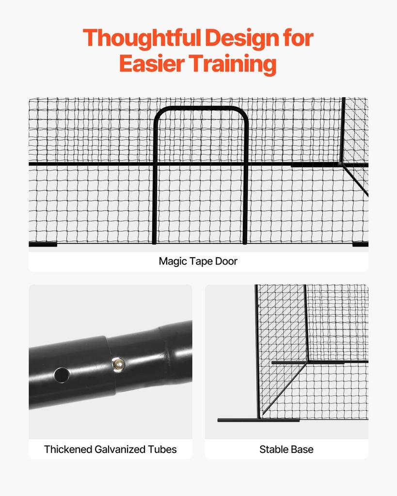 Baseball Batting Cage, 12000 X 3680 X 3100mm Freestanding Portable Batting Cage, Hitting Cages with 45-Ply Knotted HDPE & Long Positioning Ropes,