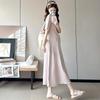 Elegant Plus Size Knit Maternity Dress - Solid Color, Short Sleeve, Summer 2026