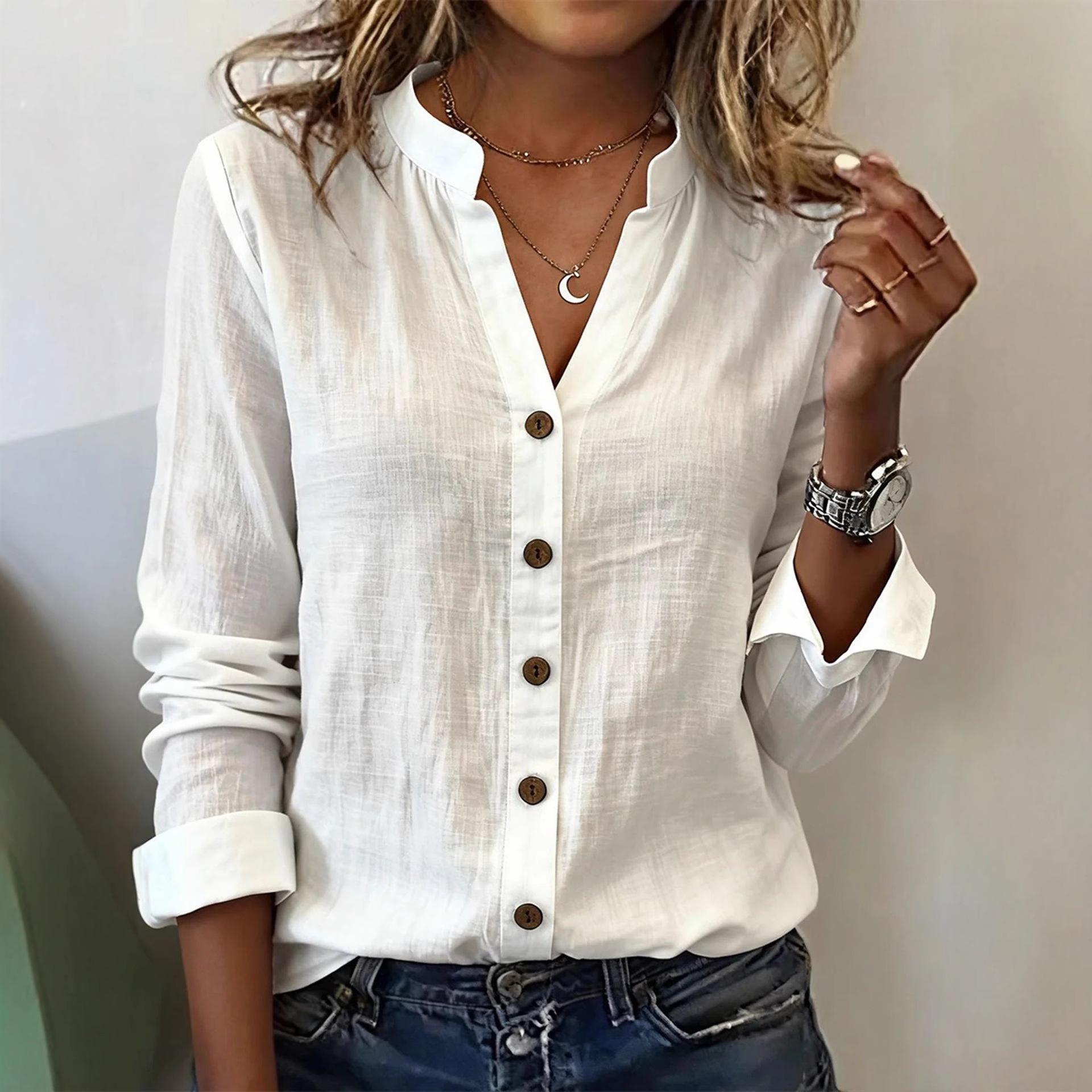 

Women s Fall Autumn New Casual Blouse Stand Collar Button Down Long Sleeve Loose Fit Versatile Stylish Daily Wear Women s Shirt Top S белый