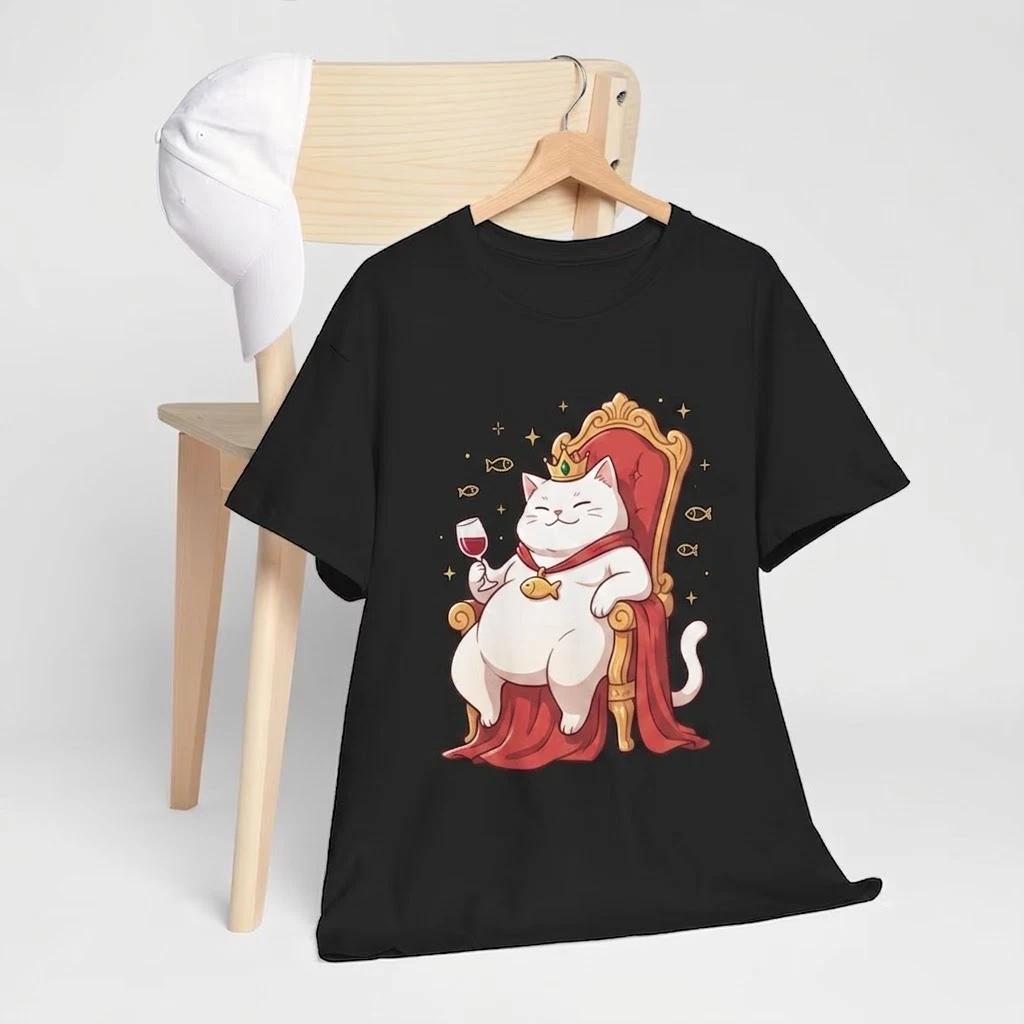 Royal Cat Drinking Wine Funny Kawaii Kitty Black T Shirt, Gift For Fans M