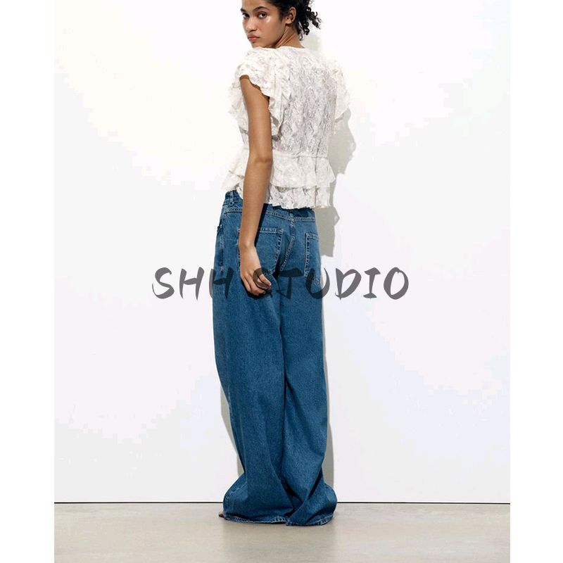 Spring and Summer New Women's Clothing Sweet Style Laminated Decoration Bowknot Decoration Lace V-neck Short Sleeve Jacket 2298187