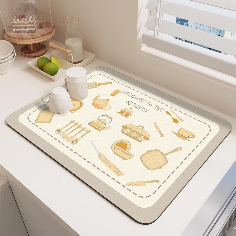 Kitchenware Printed Drain Mat Household Living Room Coffee Dining Table Wipeable Anti-scalding Insulation Pad Desktop Decor