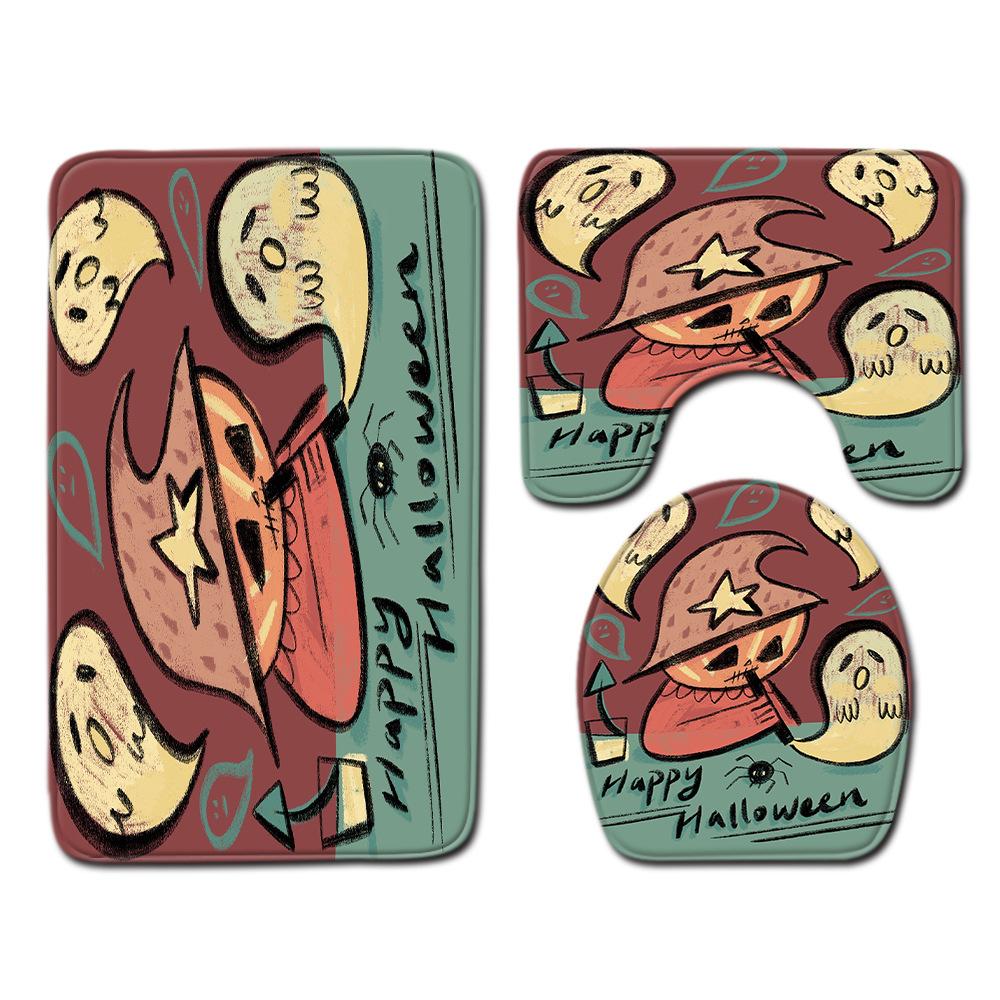 Halloween Bathroom Four-Piece Combination Set Bedroom Non-Slip Carpet Floor Mat Door Mat