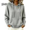Damen Strick-Kapuzenpullover für Herbst Winter, Langarm Pullover Weicher Gerippter Saum Strickware mit Fronttasche, Einfarbige Lässige Kapuzenoberteil Oberbekleidung