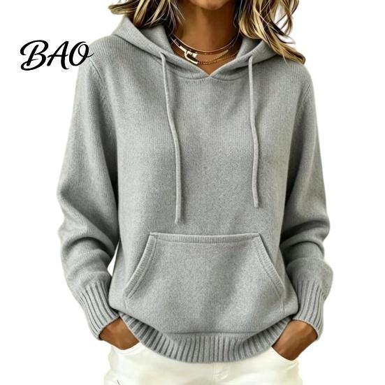Damen Strick-Kapuzenpullover für Herbst Winter, Langarm Pullover Weicher Gerippter Saum Strickware mit Fronttasche, Einfarbige Lässige Kapuzenoberteil Oberbekleidung