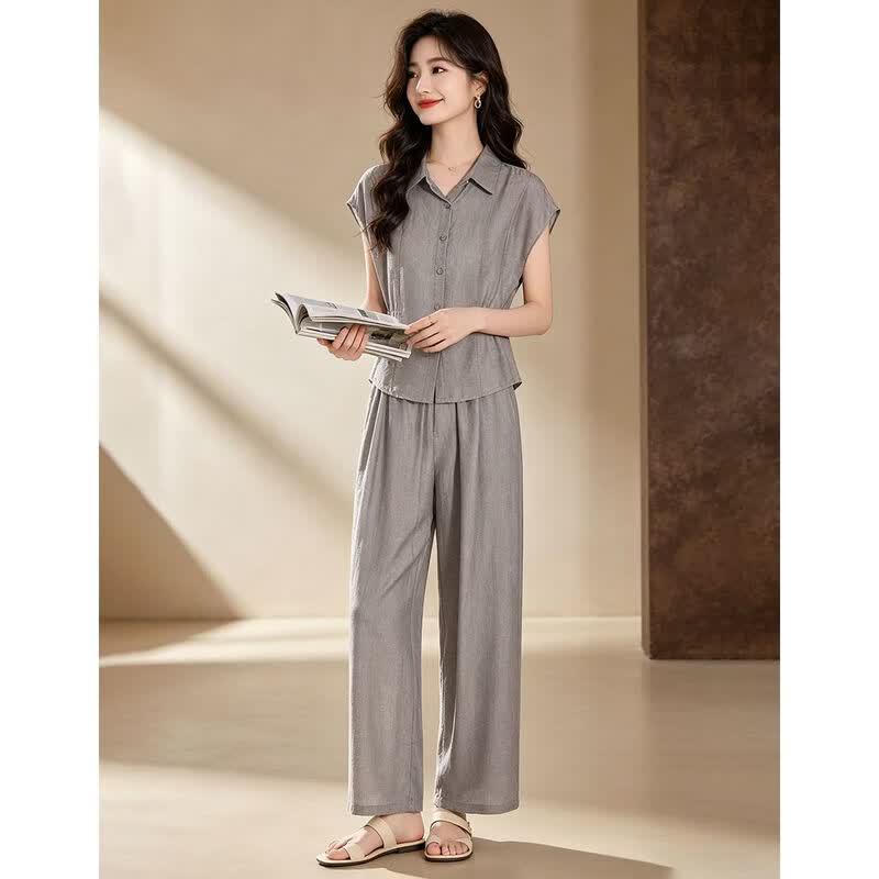 D.F.DEAR Women's Sleeveless Shirt & Wide-Leg Pants Set