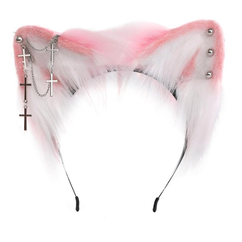 Bandeau Cheveux Oreilles de Chat Artificielles avec Boucle d'Oreille Métallique pour Spectacles d'Halloween