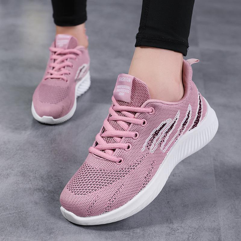 Spring and Autumn Women's Shoes Mesh Breathable Sneakers Women's Walking Casual Travel Shoes Lightweight Flying Weaving Student Running Shoes