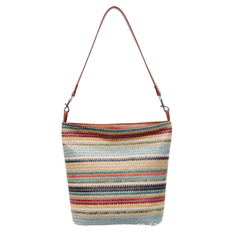 Summer Rainbow Woven Bag Women's 2025 New Large-capacity Straw Woven Bucket Bag Seaside Vacation Shoulder Messenger Bag