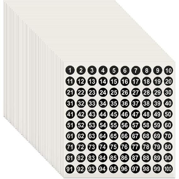 100 Pcs Tiny Number Stickers 1-100, 0.39 Inches Small Vinyl Consecutive Dot Consecutive Number Labels for Office, Classroom, Storage, Inventory,