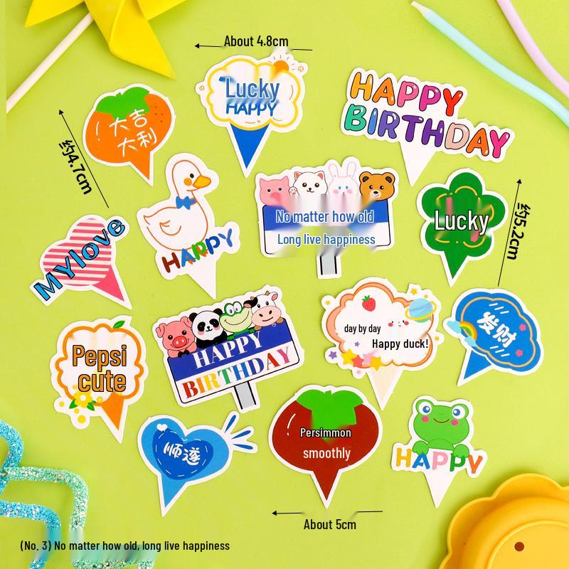 Sushi Cartoon Cupcake Toppers & Ice Cream Flag Picks for Happy Birthday Desserts
