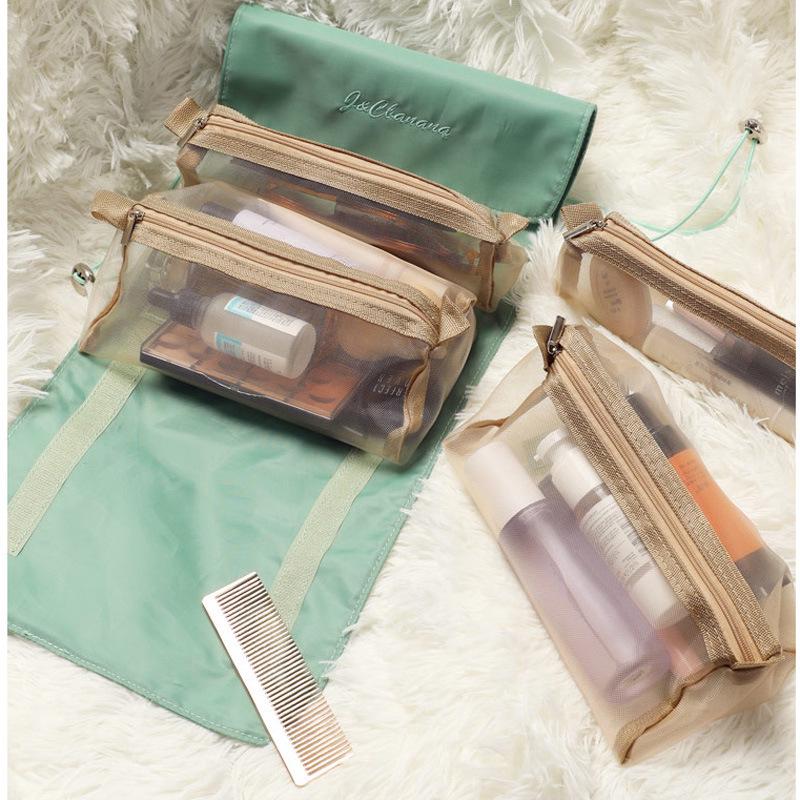 Portable Waterproof Hanging Cosmetic Bag - Large Capacity 4-in-1 Travel Toiletry Organizer