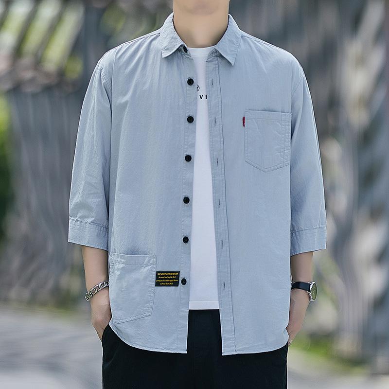 

Мужская модная повседневная рабочая рубашка с коротким рукавом из чистого хлопка L