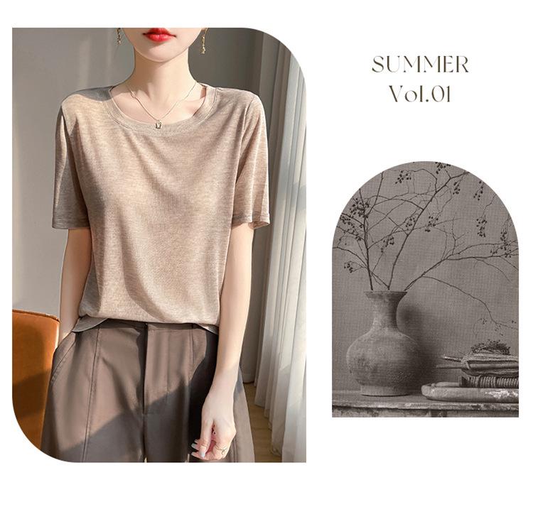 Tencel Women's Breathable Round Neck Short Sleeve Top - Spring & Summer Versatile Loose Fit
