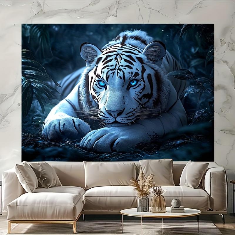 1pc White Tiger Wall Hanging Tapestry - Polyester Fabric, Machine Washable, Suitable for Bedroom Living Room Decoration