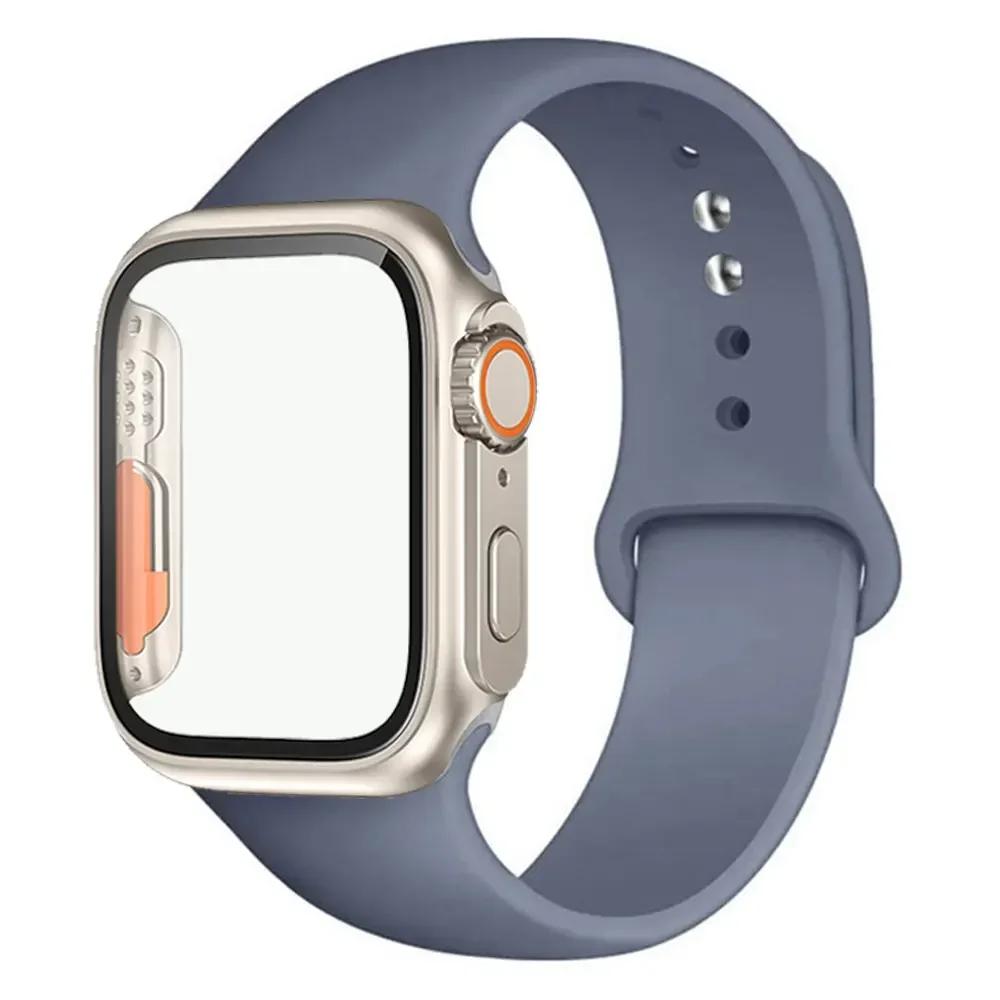 Silicone Strap+Case For Apple Watch Band 44mm 45mm 41mm 40mm Tempered Glass Cover Change to Ultra iWatch Series 9 8 7 SE 6 5 3