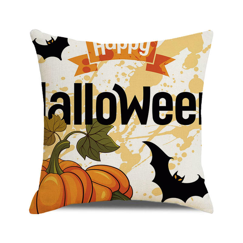 Halloween Bat Crow Pumpkin Print Cushion Cover Home Living Room Sofa Decoration Throw Pillow Cover