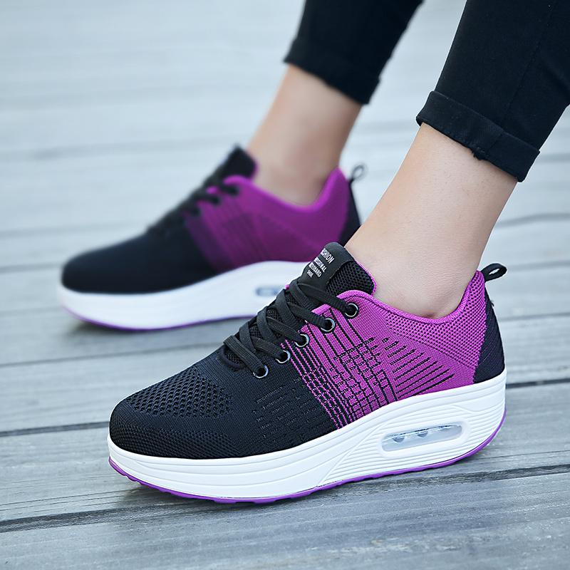 Spring and summer breathable rocking shoes flying woven single shoes sports shoes platform heightening casual shoes