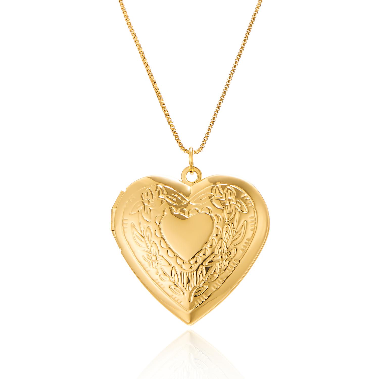 

Romantic Heart Locket Pendant Necklace Vintage Gold Color Openable Photo Frame Charm Necklace for Women Men Couple Jewelry Gifts