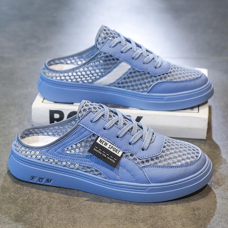 2025 Mesh Halbschuhe für Herren Pantoletten Schnürschuhe Herren Semi-Drag Freizeitschuhe Sandalen Flache Sommer Backless Loafer Slipper Herren Pantoletten