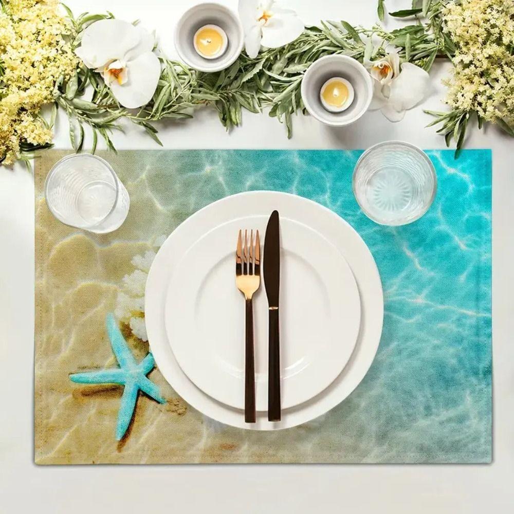 Heat Resistant Summer Beach Placemat Anti Slip Tableware Pad Dining Table Linen Placemat  Household