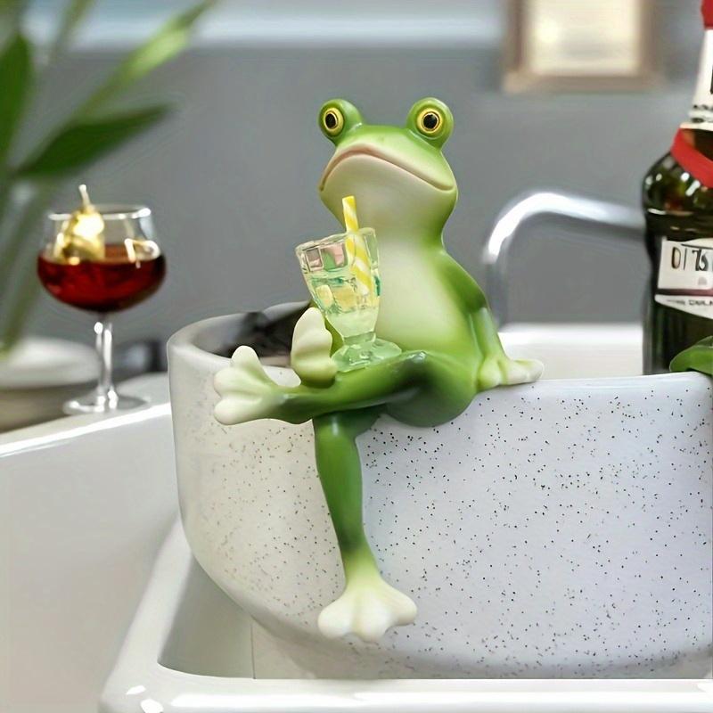 1pc Frogs with Drinks Resin Sculptures - Romantic Garden Decor for Balcony, Plante Festivals, and Seasonal Celebrations Home
