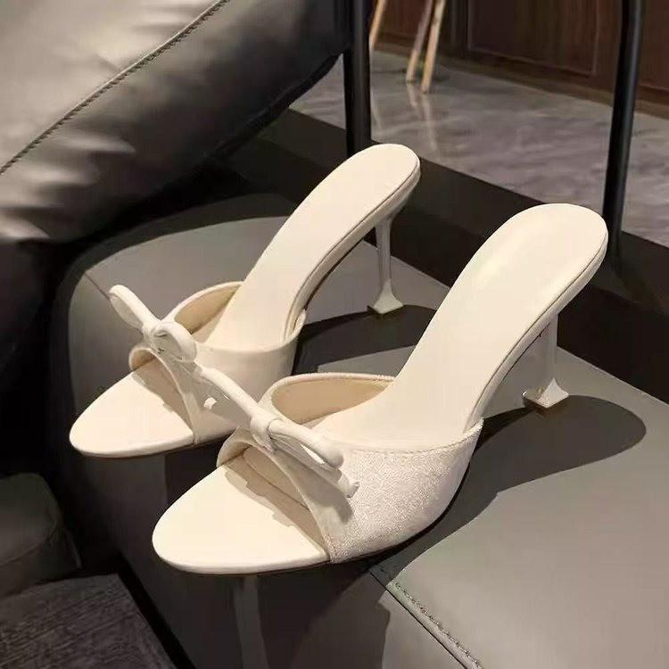 Sandals women summer wear 2025 foreign trade new one-word drag fairy fashion bow slippers sandals high heels